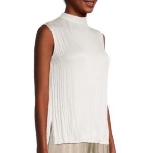 NEW NWT Vince Ivory Mock Neck Crinkle Sleeveless Blouse XS $245 Retail